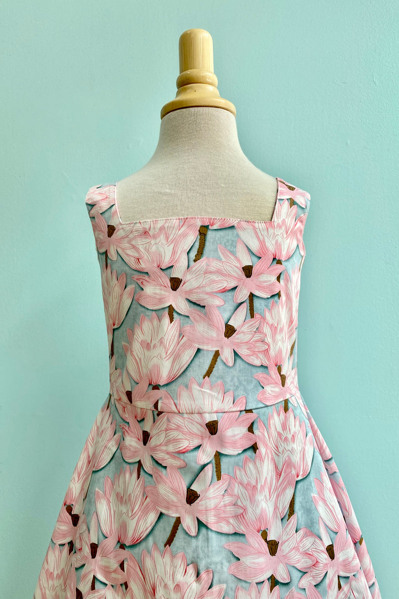 Pink and Blue Floral Kids Dress by Orchid Bloom