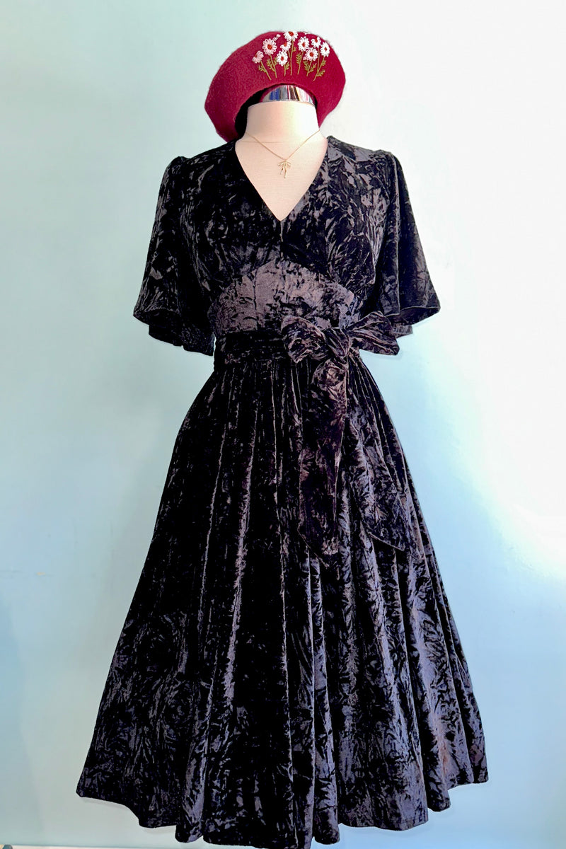 Black Velvet Flutter Sleeve Dress