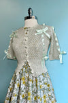 Mint Puff Sleeve Cardigan with Satin Bows