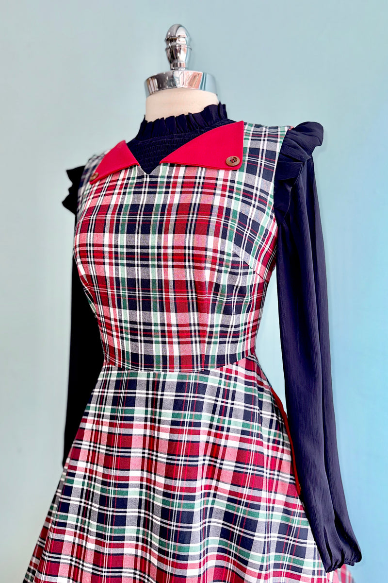 Boat Day Dress in Navy Plaid by Banned