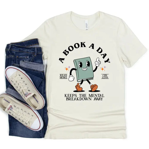 A Book A Day T-Shirt in Ecru