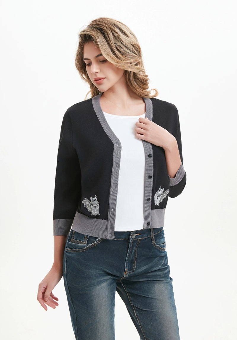 Moonlit Bats Embroidered Skye Cardigan by Miss Lulo