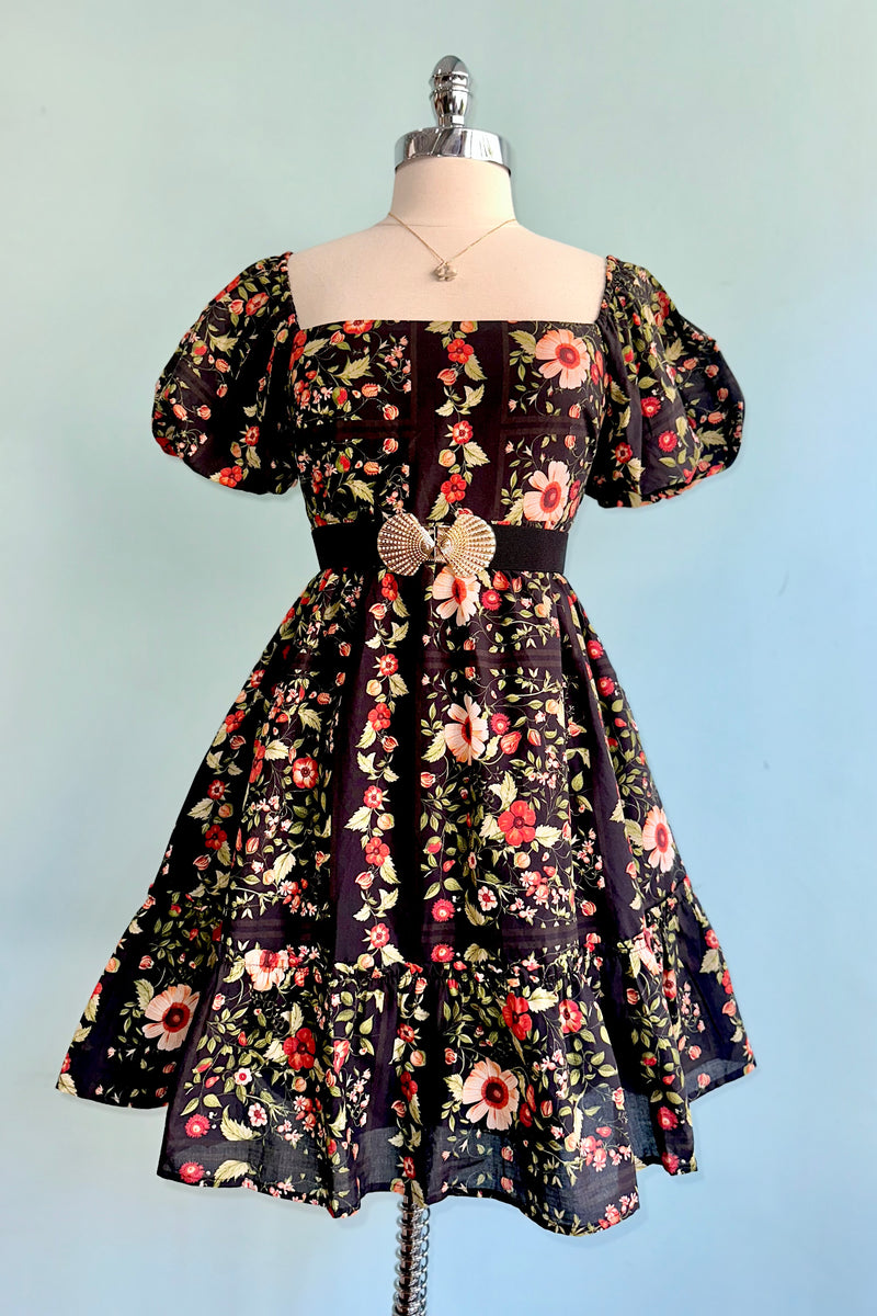 black floral puff sleeve mini dress Black Floral Puff Sleeve Mini Dress – Modern Millie