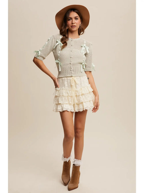 Ivory Lace Tiered Shorts