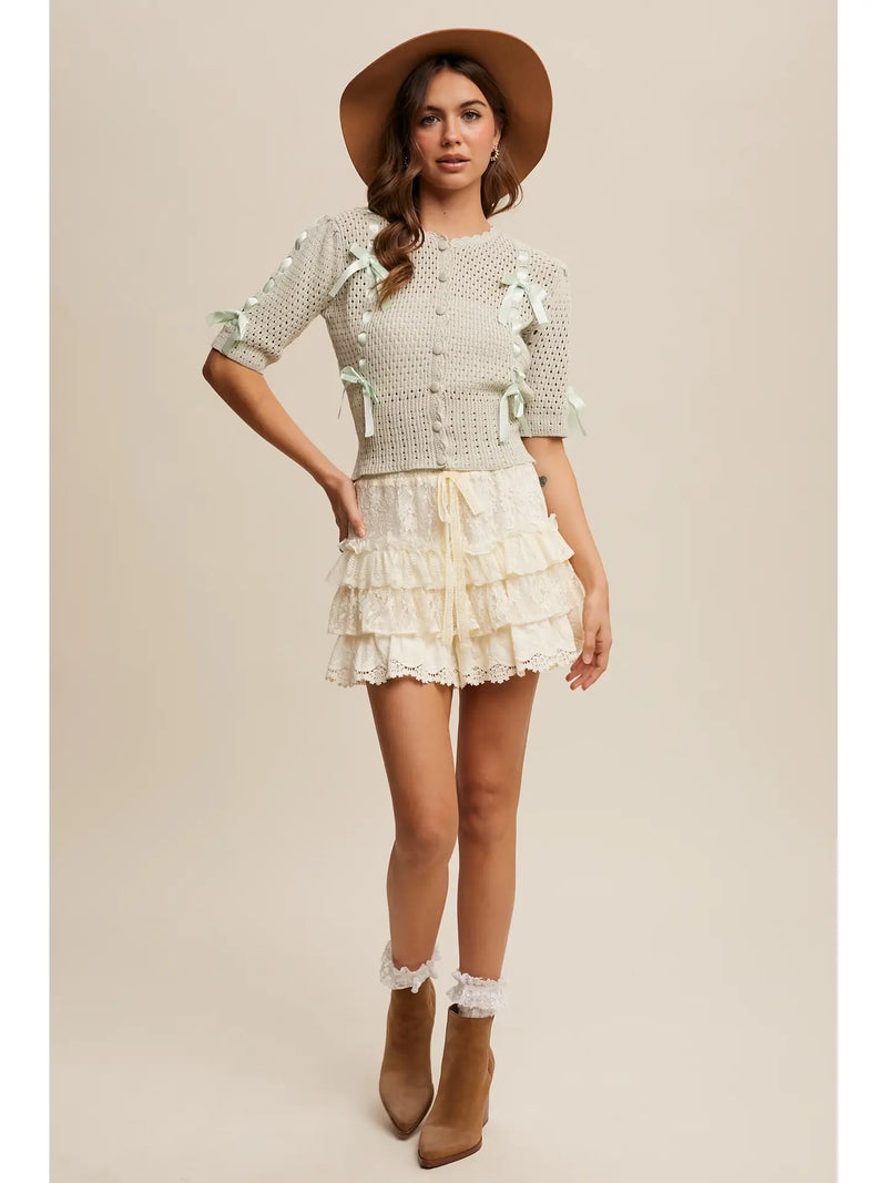 Ivory Lace Tiered Shorts