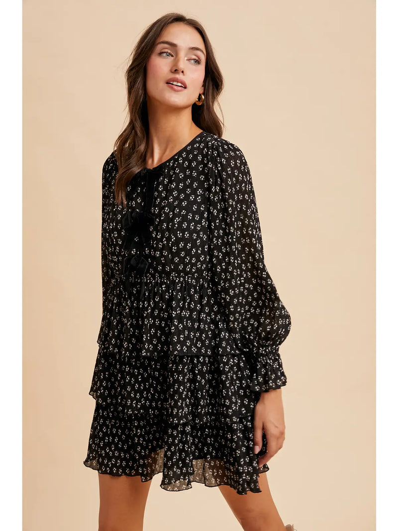 Crinkle Bow Tie Front Mini Dress