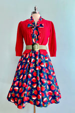 Navy Strawberry Short Sleeve Rose Dress by Miss Lulo