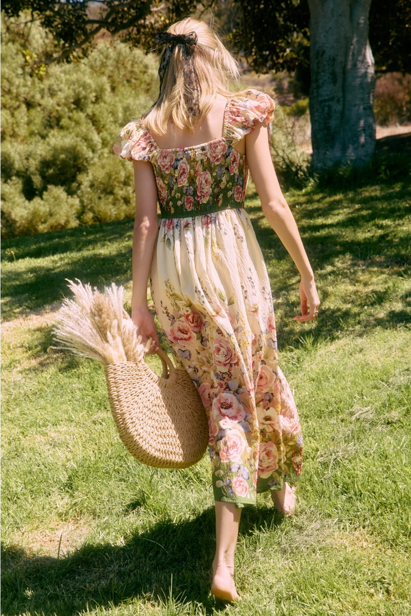 bohemian floral midi dress Trendy Sage Floral Midi Dress | Women's Dress