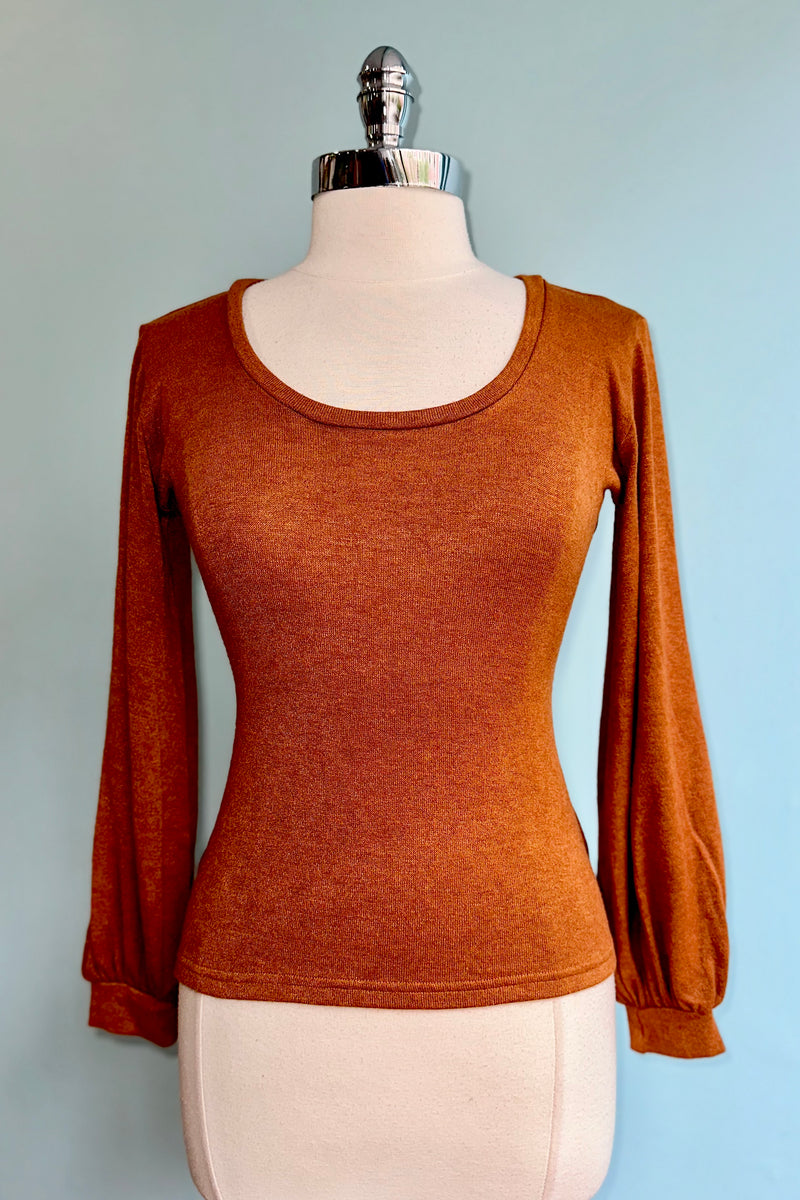 Rust Bishop Sleeve Grace Top by Heart of Haute