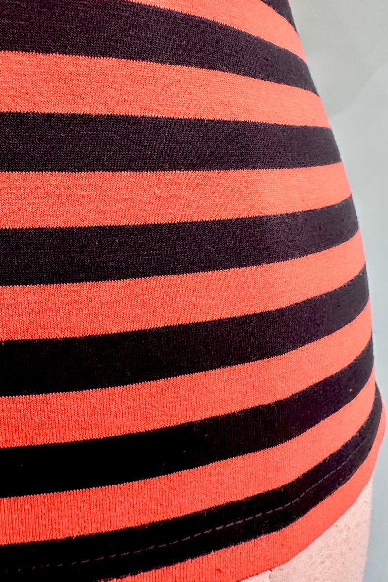 Black and Orange Striped Short Sleeve T-Shirt Top
