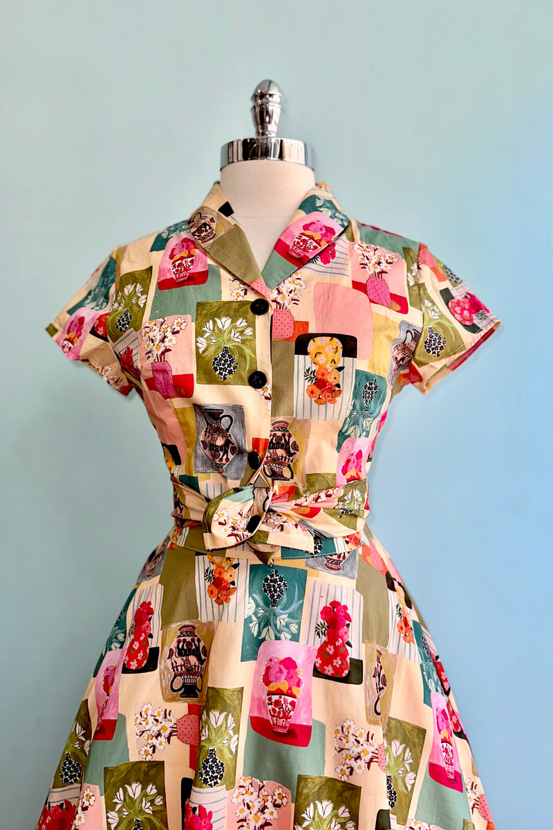 Colorful Vases Button Down Top by Tulip B.