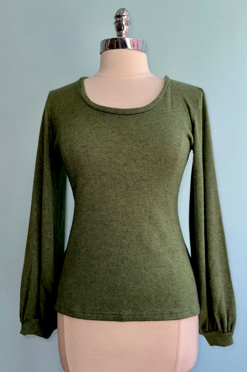 Olive Softie Bishop Sleeve Grace Top by Heart of Haute