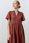 Burgundy Cross Stitch Maxi Dress