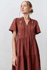 Burgundy Cross Stitch Maxi Dress