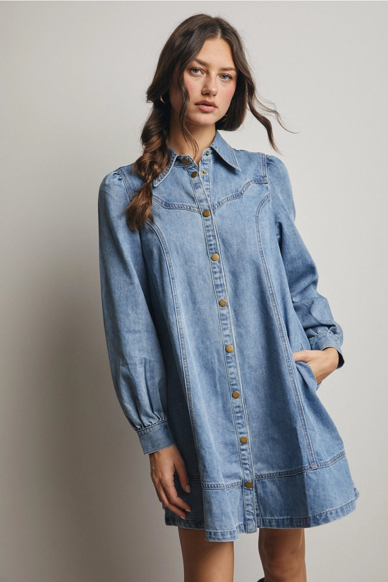 loose mini shirt dress Light Wash Western Denim Loose Mini Dress X-Large