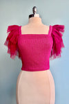 Tiered Ruffle Sleeve Smocked Square Neck Top in Rose