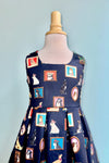 Kids Puppy Portrait Amanda Dress in Navy by Dolly & Dotty