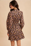 Zip Front Floral Mini Dress in Mocha
