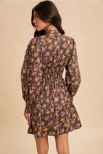 Zip Front Floral Mini Dress in Mocha