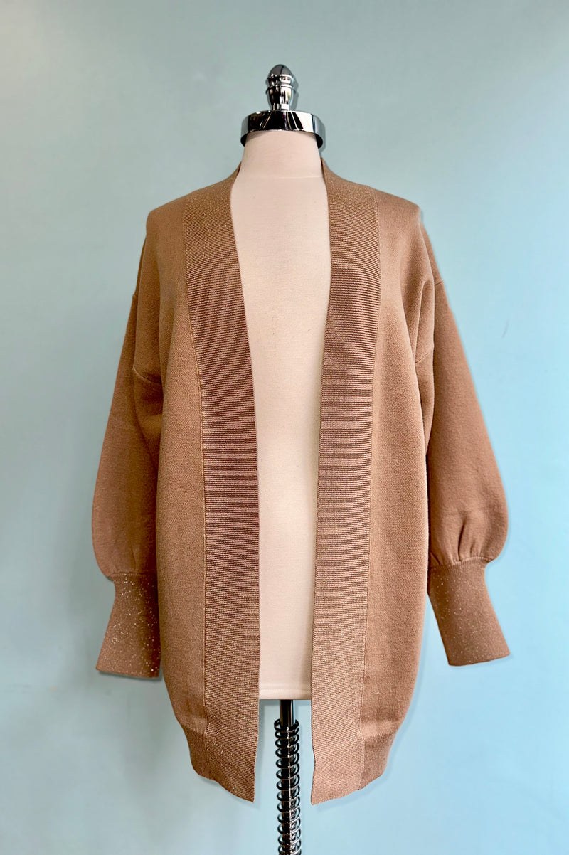 Golden Beige Open Long Cardigan by Molly Bracken