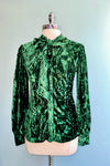 Green Velvet Tie-Neck Blouse