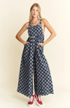 Checkerboard Denim Wide Leg Jumpsuit