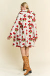 Ivory Hoodie Jacket with Red Flowers