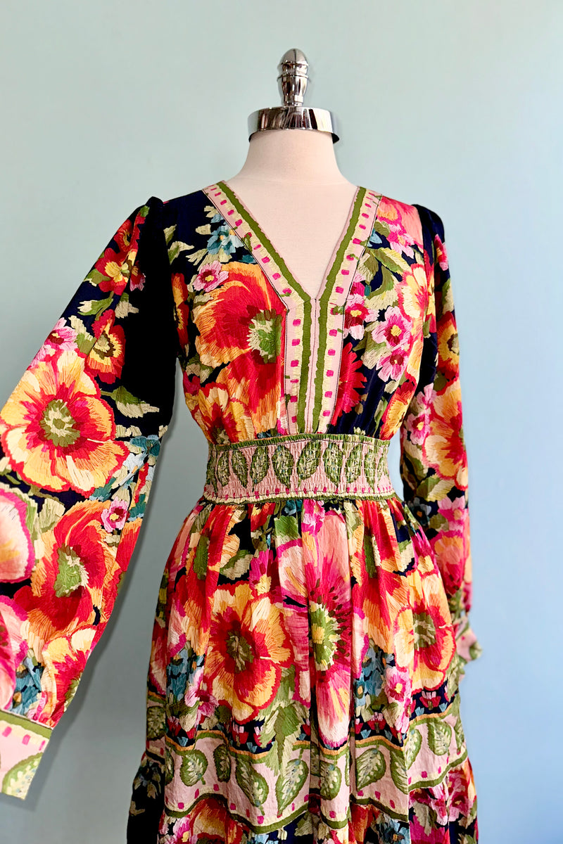 Navy Floral Long Sleeve Mini Dress