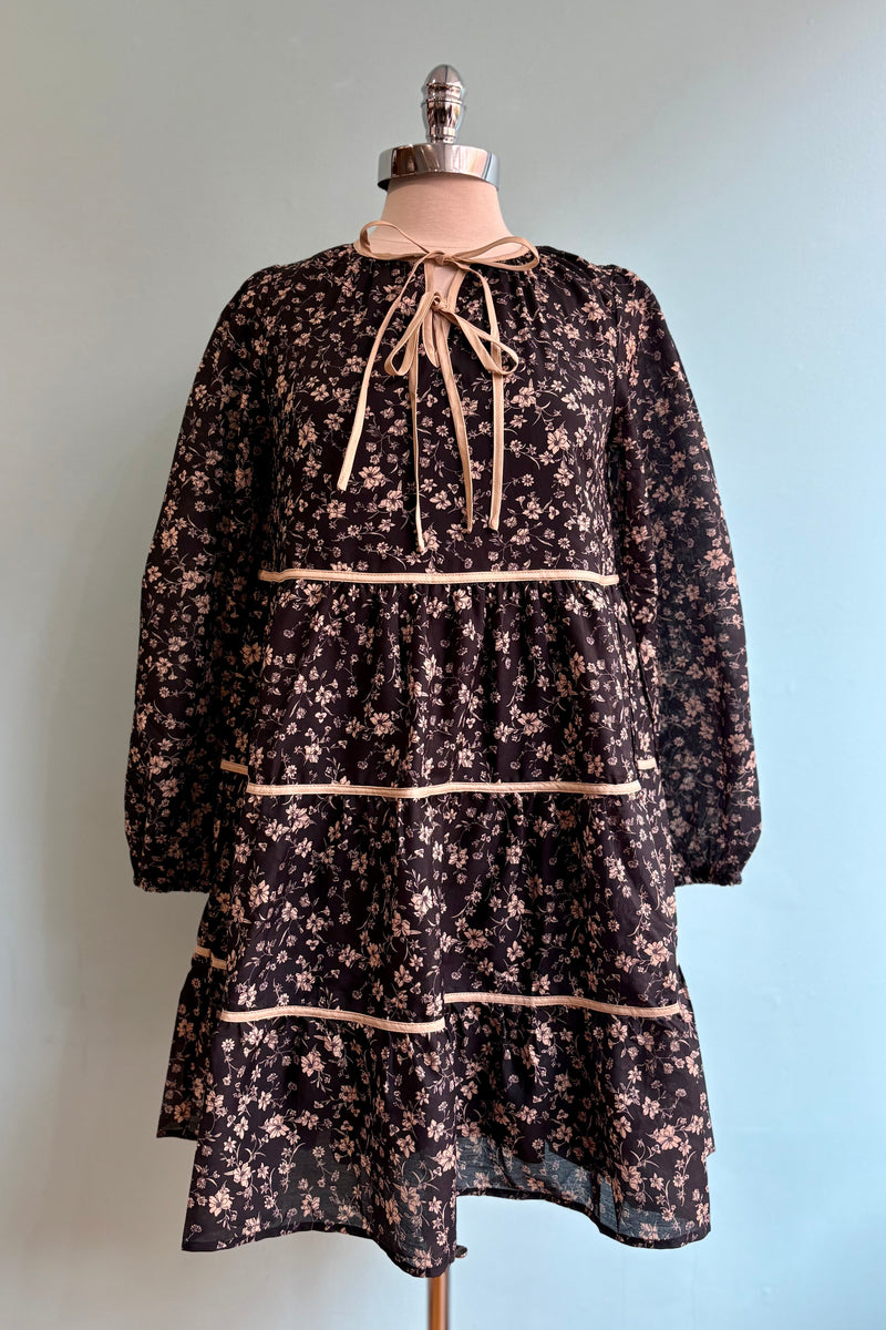 Black Floral Long Sleeve Mini Dress Small Black Floral Long Sleeve Mini Dress Small