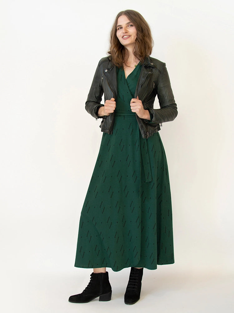 Katie Maxi Wrap Dress Diamond Vine Dark Sage - Fair Trade Dresses | Mata Traders Diamond Vine Dark Sage / L Katie Maxi Wrap Dress Diamond Vine Dark Sage - Fair Trade Dresses | Mata Traders Diamond Vine Dark Sage / L