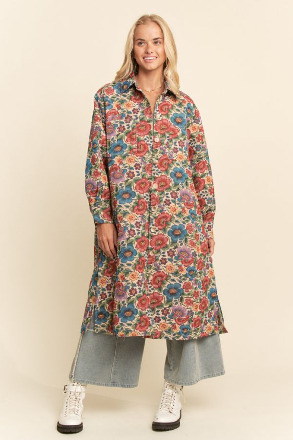 Tapestry Floral Button Front Jacket