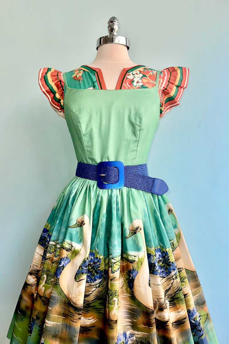 Turquoise and Orange Ruffle Sleeve Top