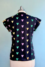 Heart T-Shirt Top in Black by Compania Fantastica