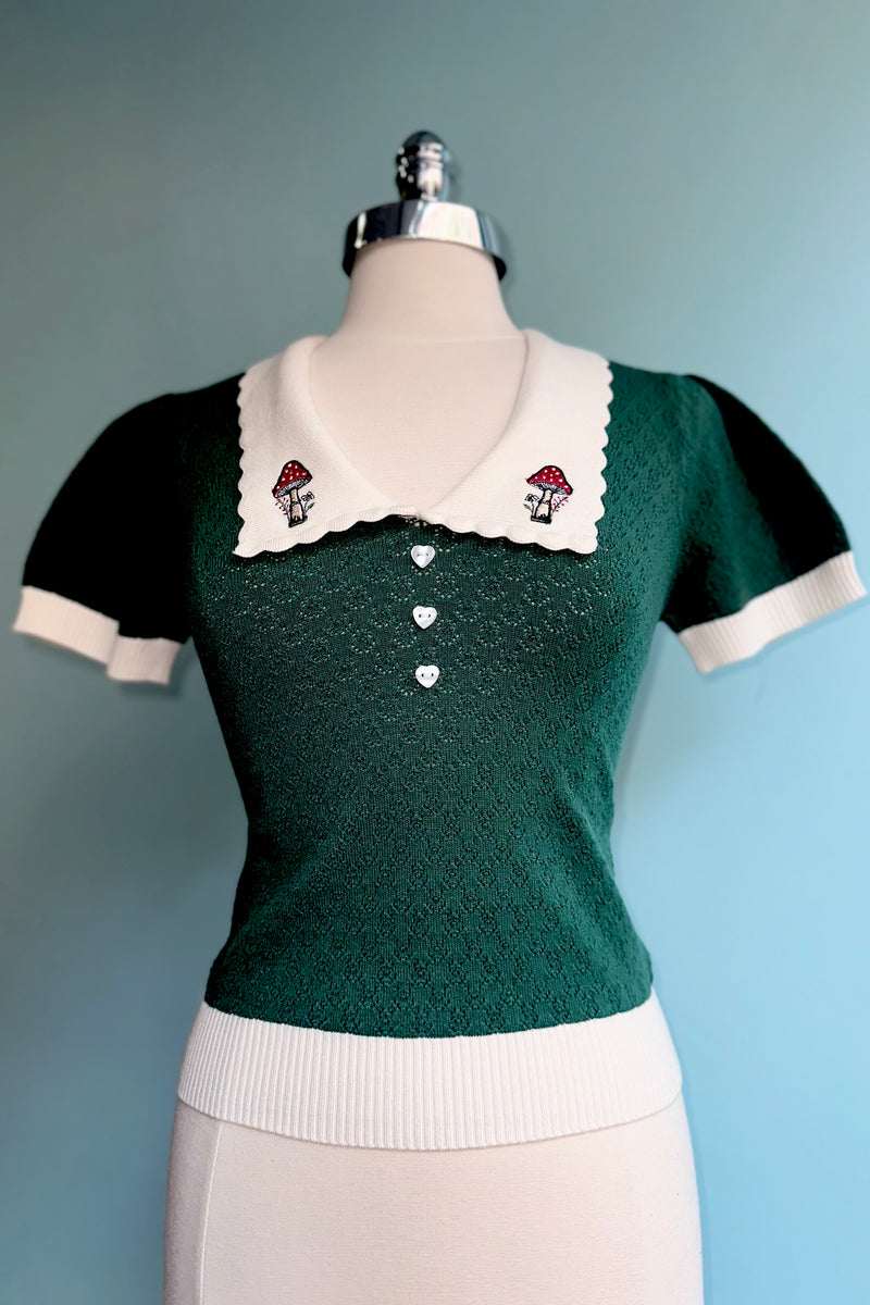 Mushroom Genevieve Sweater in Green by Hell Bunny