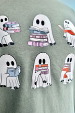 Ghosts Reading Books T-Shirt in Green