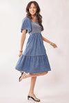 Denim Ruffle Sleeve Smocked Dress