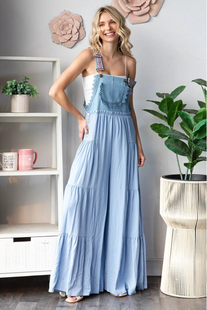 embroidered denim overall dress Denim Overall Dress