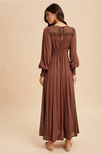 Lace Panel Maxi Dress in Mocha