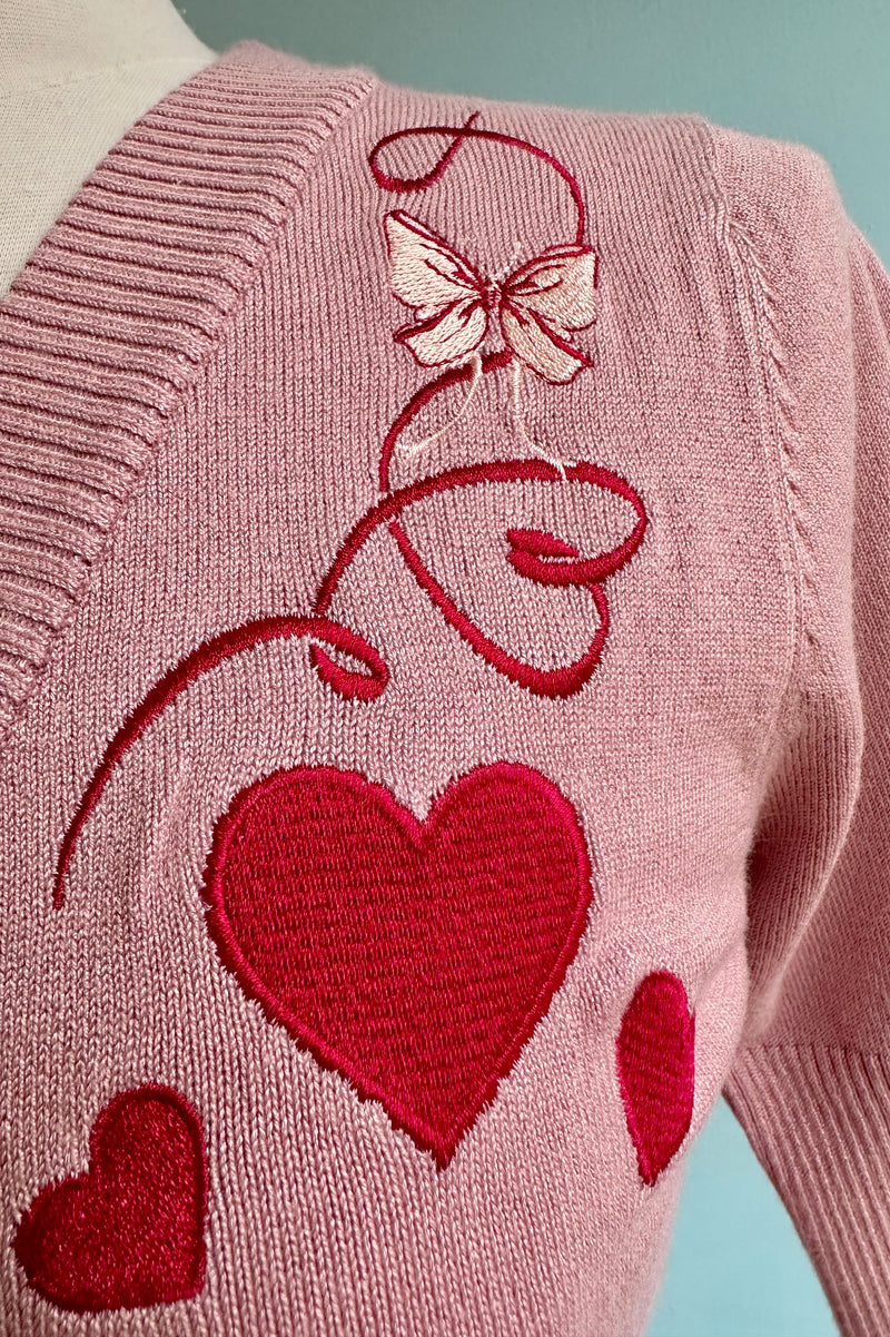Heart and Ribbon Pink Cardigan Sweater by Voodoo Vixen – Modern Millie