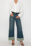 Cuffed Wide Leg Tummy Control High Rise Jeans by Artemis Vintage