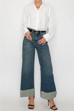 Cuffed Wide Leg Tummy Control High Rise Jeans by Artemis Vintage