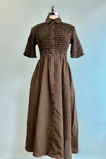 Navy and Brown Gingham Midi Dress