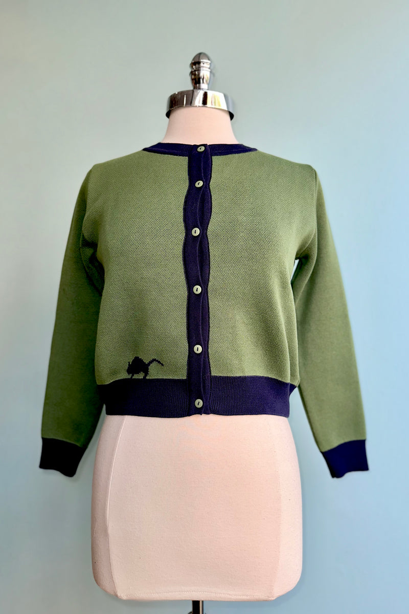 Green Owl Embroidered and Jacquard Vera Cardigan by Palava