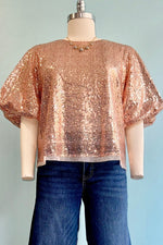 Champagne Sequin Puff Sleeve Top