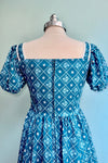 French Country Puff Sleeve Dress in Blue