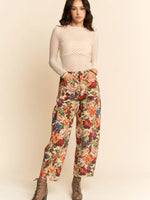 Floral Tapestry Barrel Leg Cropped Pants