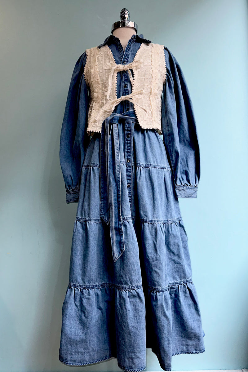 Denim Tiered Button Down Maxi Dress