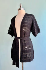 Crochet Belted Cardigan in Black by Molly Bracken