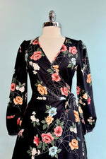Floral Moth and Web Midi Wrap Dress by Voodoo Vixen