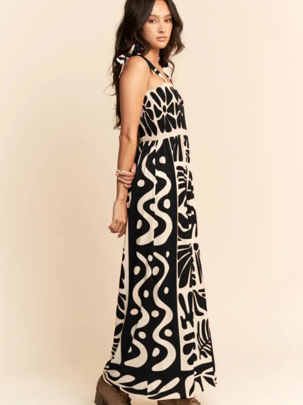 Black Geo Floral Wide Leg Jumpsuit